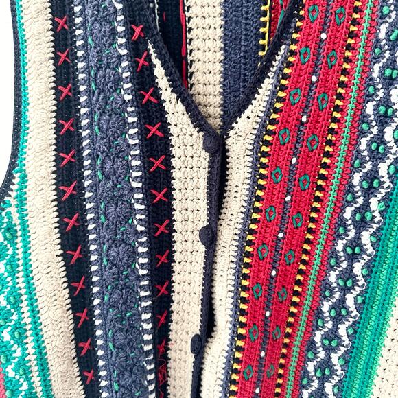 Casual Corner Hand Knit Coogi Style Multi Color Stripe Button Sweater Vest Large - Picture 6 of 8